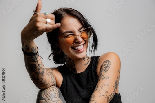 Candin Portrait of a girl with tattoos photo