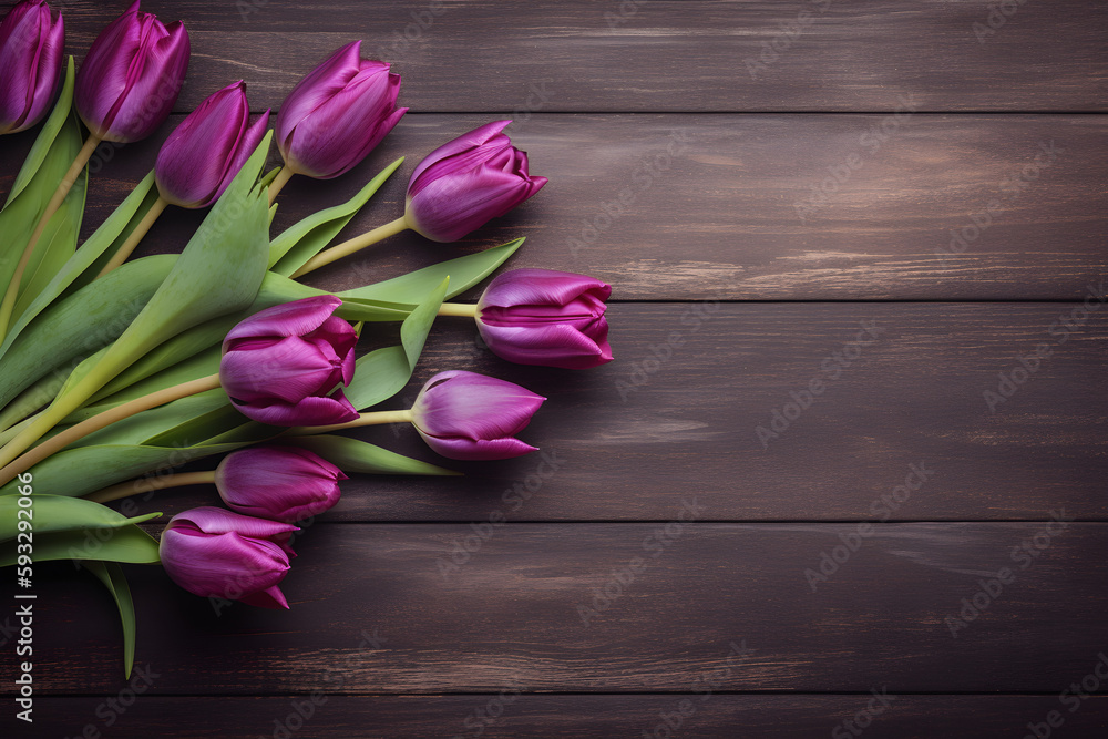 Tulip border with copy space. Beautiful frame composition of spring flowers. Bouquet of yellow tulips flowers, vintage wooden background Tulip border with copy space. Beautiful frame composition of spring flowers. Bouquet of yellow tulips flowers, vintage wooden background