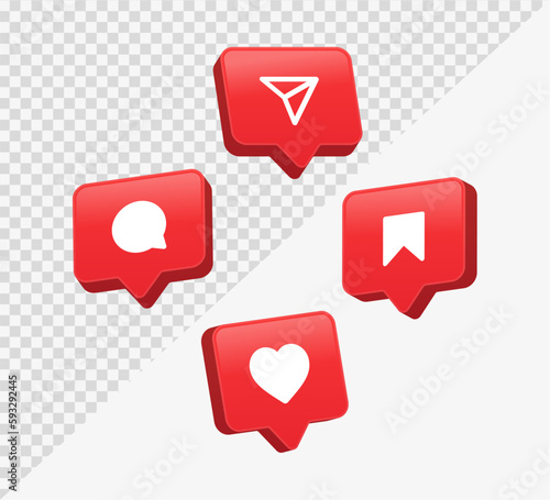 social media notification icons in speech bubble ; like icon, heart, love, comment, share icon signs - like chat bubbles social network post reactions collection set. vector illustration