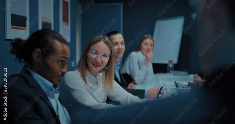 black and caucasian people communicating at business meeting, businesspeople in office, 4K, Prores black and caucasian people communicating at business meeting, businesspeople in office, 4K, Prores