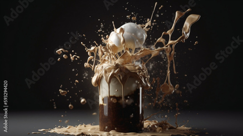Coffee splash,  liquid splash,  coffee lover cream lover, milkshake explosion , generative IA, IA , generative,   
