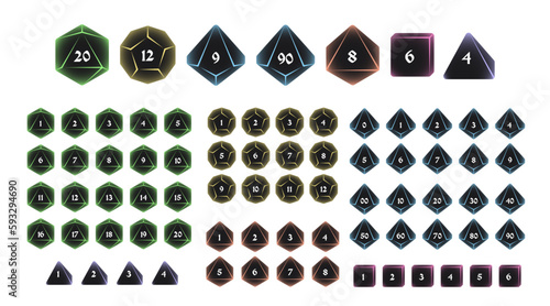 D4, D6, D8, D10, D12, and D20 Dice Icons for Boardgames With Numbers