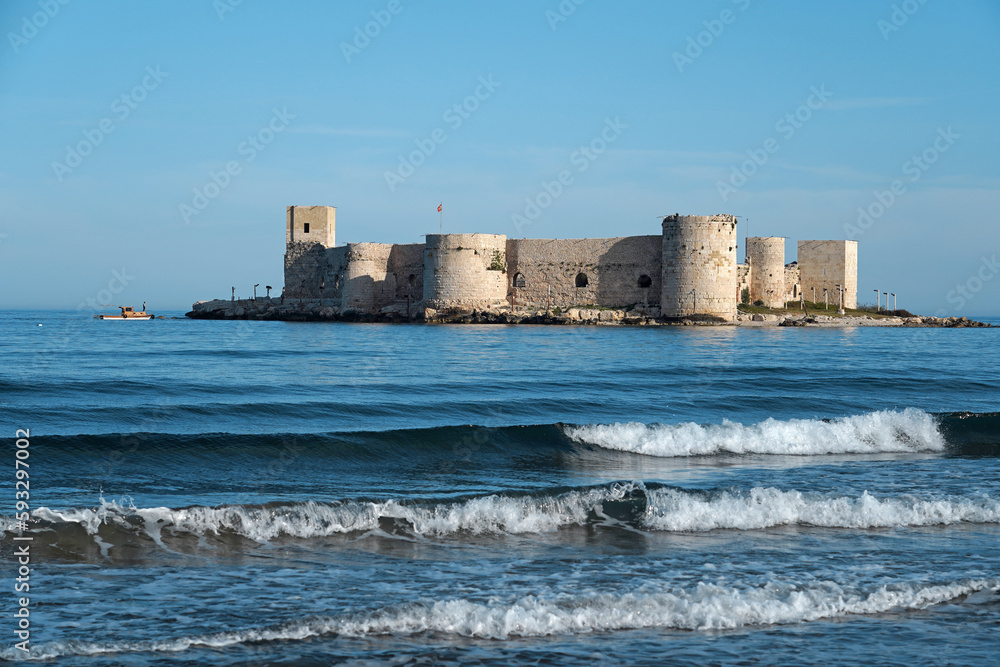 girl castle on the sea in erdemli mersin