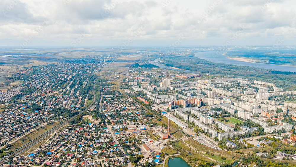Volgograd, Russia. Krasnoarmeisky district. Cloudy weather, Aerial View