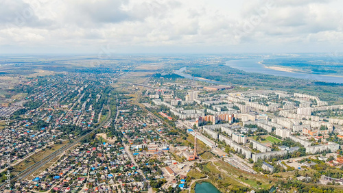 Volgograd, Russia. Krasnoarmeisky district. Cloudy weather, Aerial View