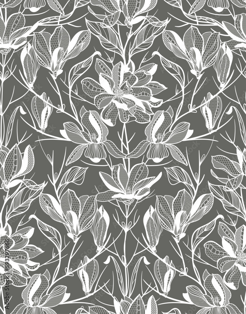 seamless lace pattern, vector illustration, magnolia flowers seamless lace pattern, vector illustration, magnolia flowers