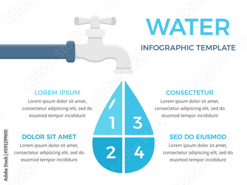 Infographic template with tap and water drop divided on four elements, water infographics, vector eps10 illustration