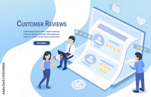 Reports or dashboards show star ratings for products or services based on customer feedback. Focus on delivering good customer experience and positive feedback. Vector illustration.