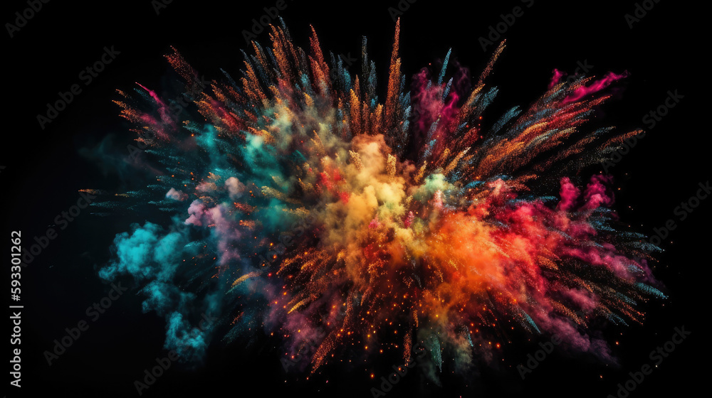 Colored powder explosion on black background. Freeze motion. Colored powder explosion on black background. Freeze motion.