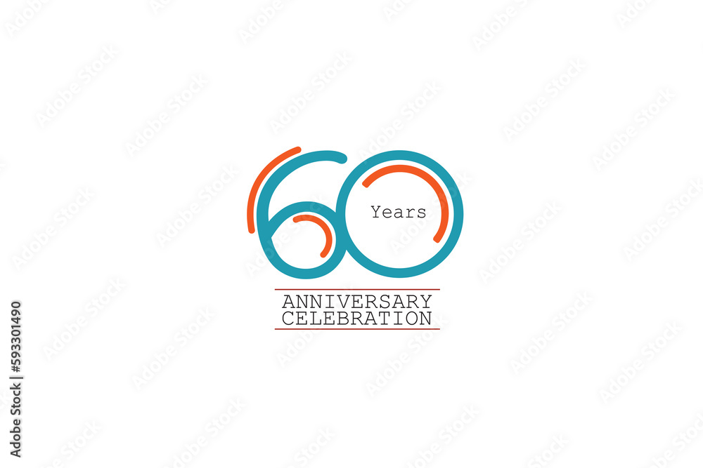 60th, 60 years, 60 year anniversary 2 colors blue and orange on white ...
