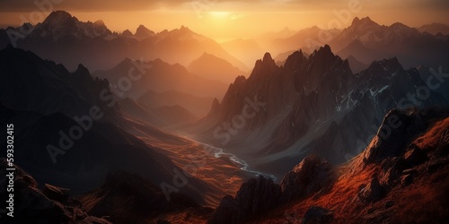 sunset in the mountains, Created by AI generation, AI generative
