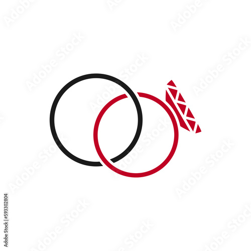 Top choice of Wedding rings icon in in red and black fill mode. Vector illustration in trendy style. Editable graphic resources for many purposes.