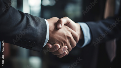 Businessman Shaking Hands in a Dynamic Corporate Setting generative ai