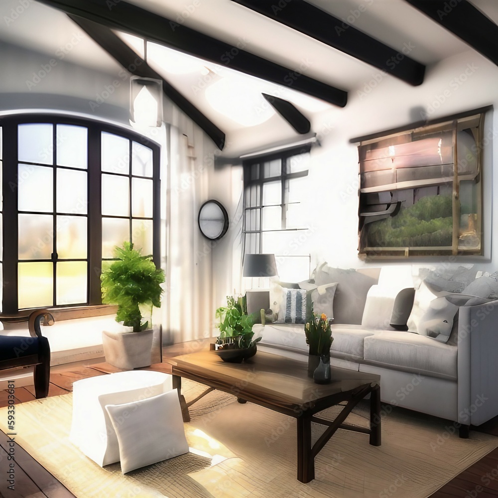 Fototapeta premium Farmhouse Living Room Interior, Generative AI