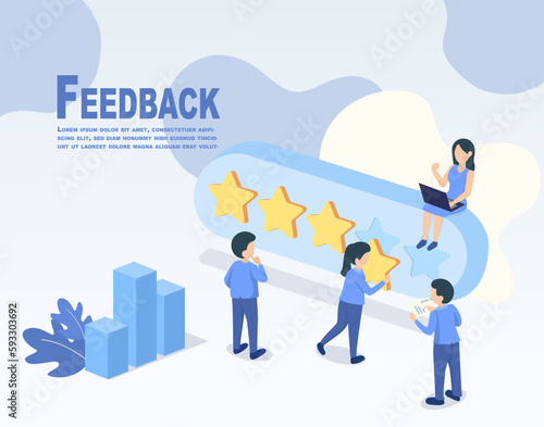 Customer reviews and feedback. People rely on reviews, stars, comments, and ratings from customers. Customer satisfaction for a good experience, positive feedback. Vector illustration.