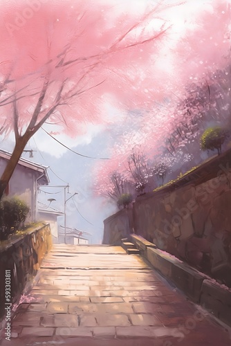 Japanese street in spring