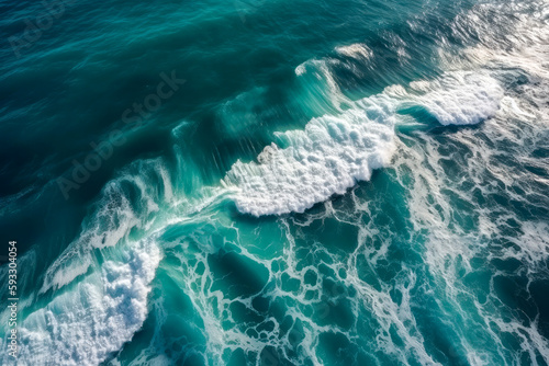 View of ocean with waves and water surface. Aerial top down view of the sea. High quality generative ai © MVProductions