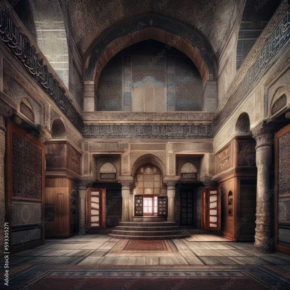 Medieval Mosque interior ai generative illustration