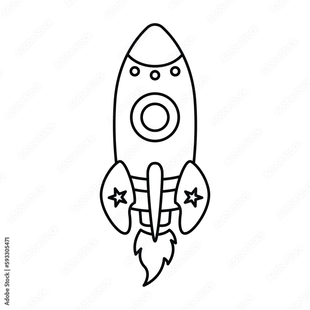Rocket vector illustration. For kids coloring book.