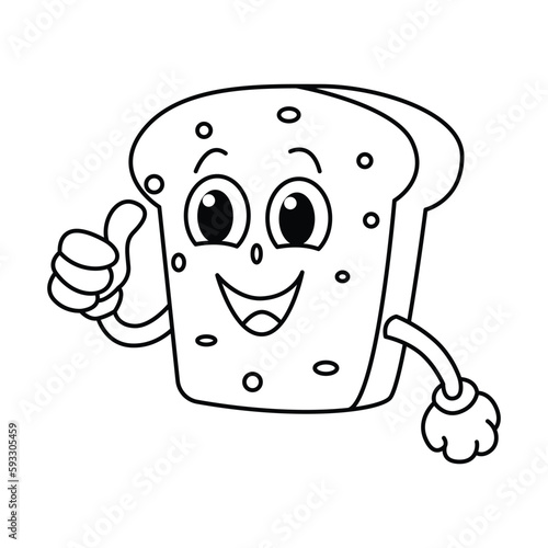 Funny bread cartoon characters vector illustration. For kids coloring book.
