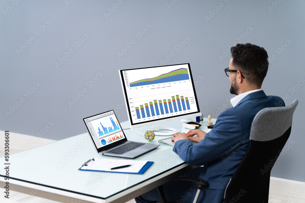 Business Analyst Man Working On Computer
