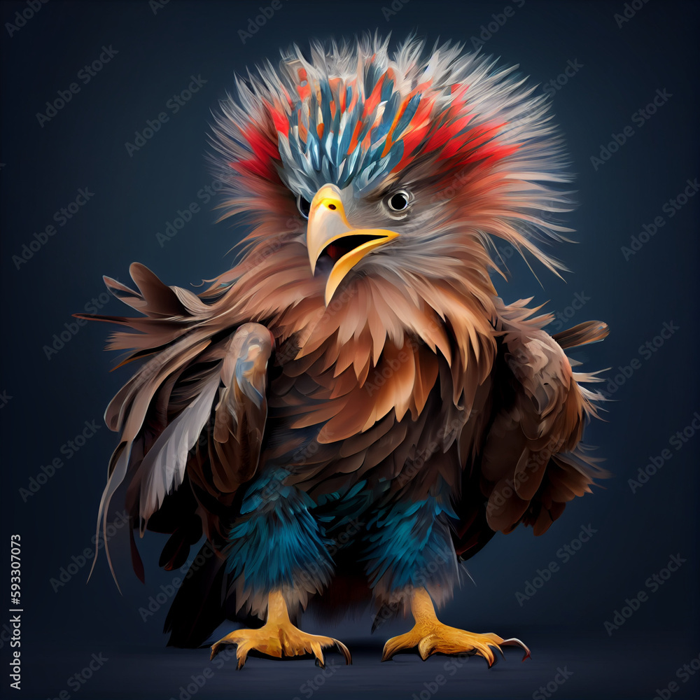 Obraz premium Little Eagle Portrait NFT Art Solid background Wearing clothes