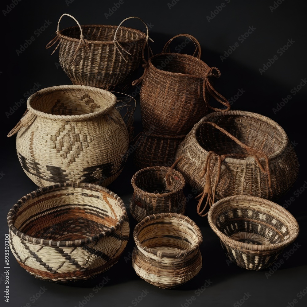 Woven baskets on a table ai generative illustration Woven baskets on a table ai generative illustration