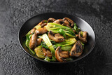 Bok Choy or Pak Choi and Mushroom Stir Fry in vegetarian sauce. Healthy vegan food.