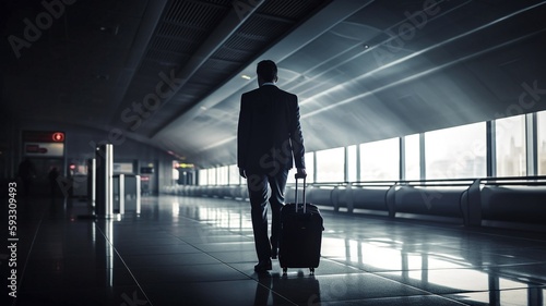 silhouette of a person in a airport corridor generative ai