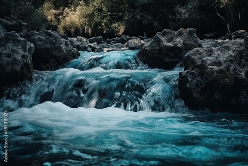 Waterfalle with Rocks and Clean Blue Water