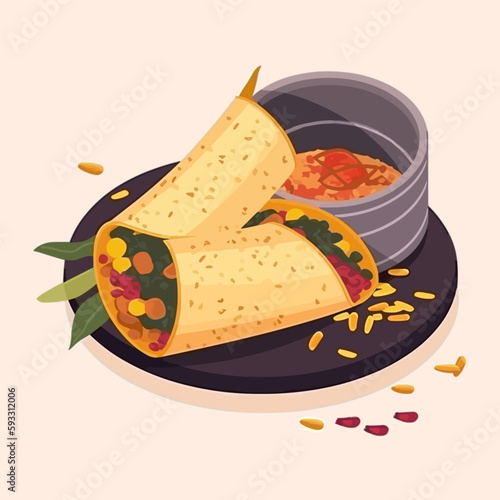 Masala Dosa with sambhar illustration, south India favorite food