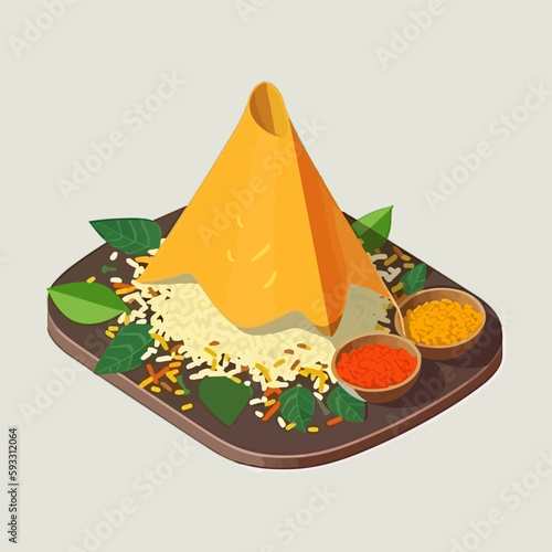 Masala Dosa unique served illustration, Indian traditional food with sambhar