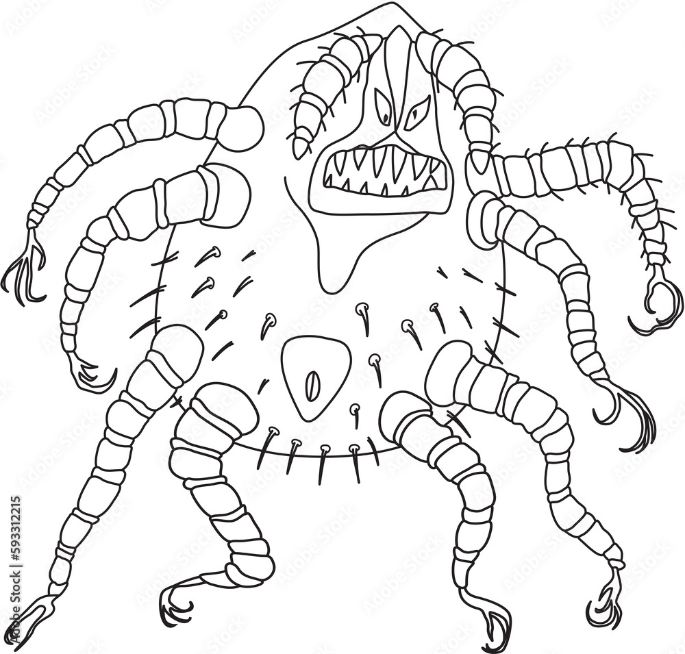 Cartoon arachnid insect Harvest mite. Caricature outline drawing ...