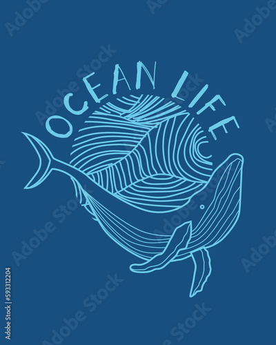 Ocean Life typography Whale line art illustration outline Nature ocean vector design