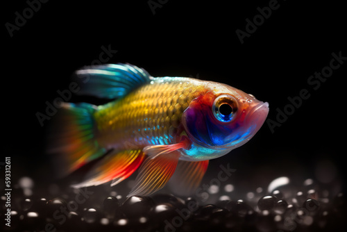 Beautiful rainbow colored fish underwater, small multicolor fantasy creature, AI generative illustration © Friedbert