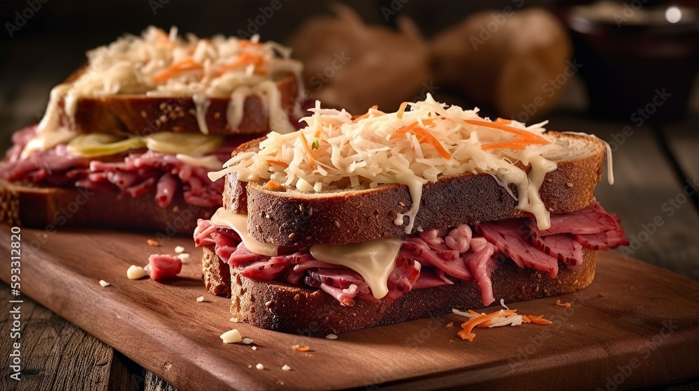 Reuben sandwich A delistyle sandwich made with corned beef, Swiss