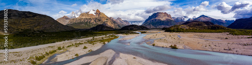 Beautiful Patagonia landscape of Andes mountain range and lakes. 