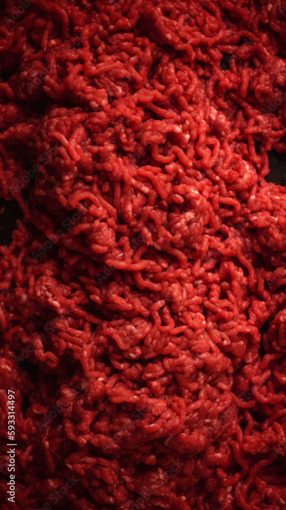Background from fresh minced meat pattern. Realistic illustration. Close-up. Generative ai