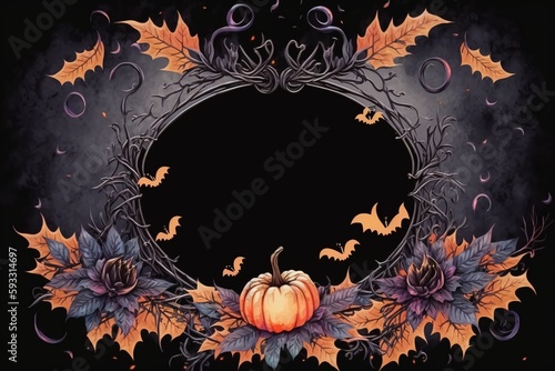 Watercolor Halloween decorative ornate frame,Generative AI