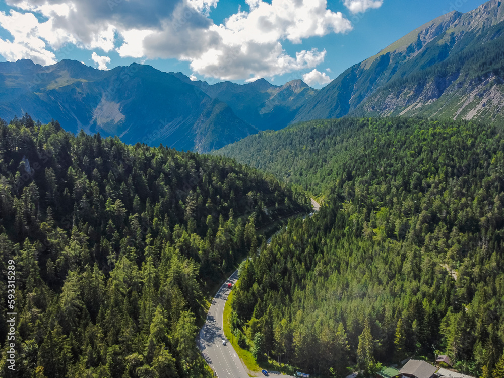 Aerial view Tirol. Austria by drone. Alps mountains.