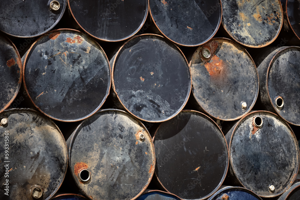 Warehouse of rusty empty iron barrels for oil or fuel. Warehouse of rusty empty iron barrels for oil or fuel.
