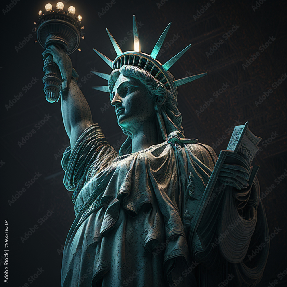 The statue of liberty on gray background - obrazy, fototapety, plakaty 