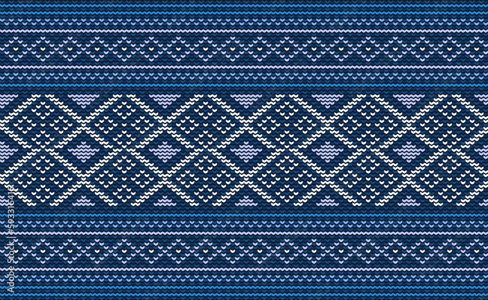 Design knit pattern vector, Cross stitch ethnic Boho background, Embroidery diagonal oriental style, Blue pattern template decorative, Design for textile, fabric, curtain, rug, aprons Design knit pattern vector, Cross stitch ethnic Boho background, Embroidery diagonal oriental style, Blue pattern template decorative, Design for textile, fabric, curtain, rug, aprons