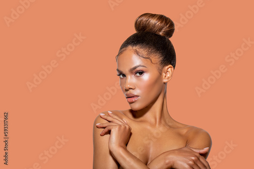 Fashion Portrait beautiful African American Woman with Perfect make-up. isolated. 