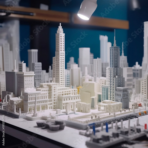 3d printed city. 3d printed cityscape. AI generated