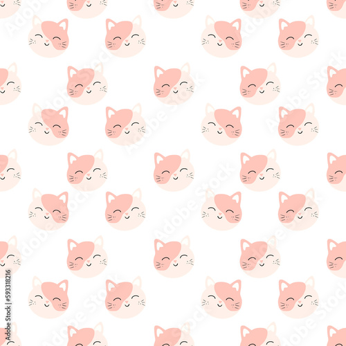 Seamless pattern with cute pink cat