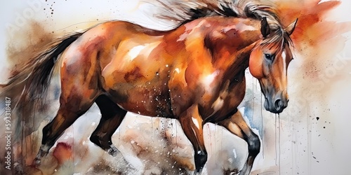 Majestic horse in motion  watercolor painting  generative ai