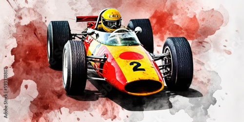 Formula racing car, watercolor painting style, generative ai
