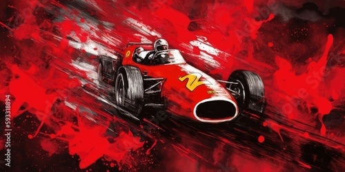 Formula racing car, watercolor painting style, generative ai