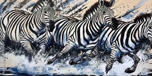 Zebra during a safara trip  watercolor painting style  generative ai